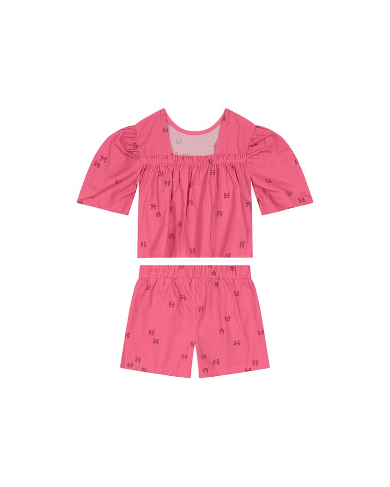 Conjunto Menina Manga Bufante Em Tricoline - Carinhoso