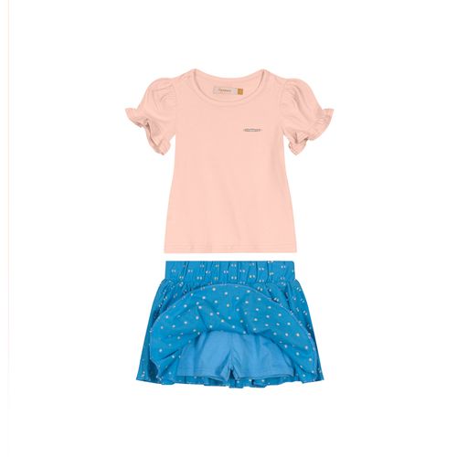 Conjunto Menina Shorts Saia em Cotton Light e Algodão - Carinhoso