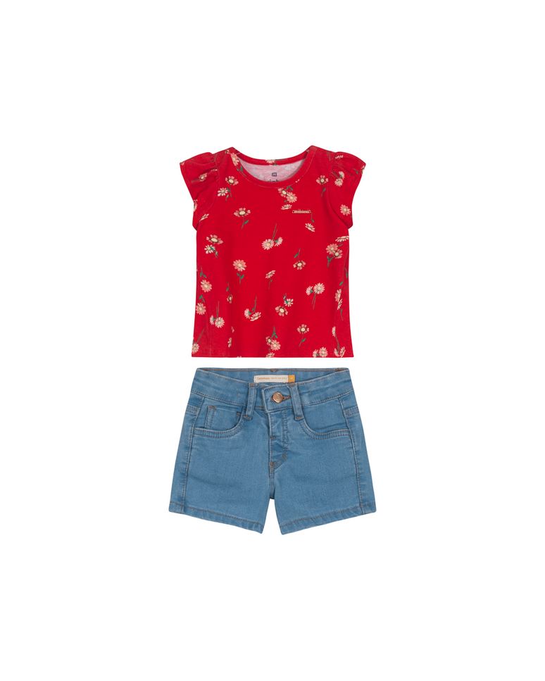 Conjunto Menina Shorts Jeans Com Elastano Carinhoso