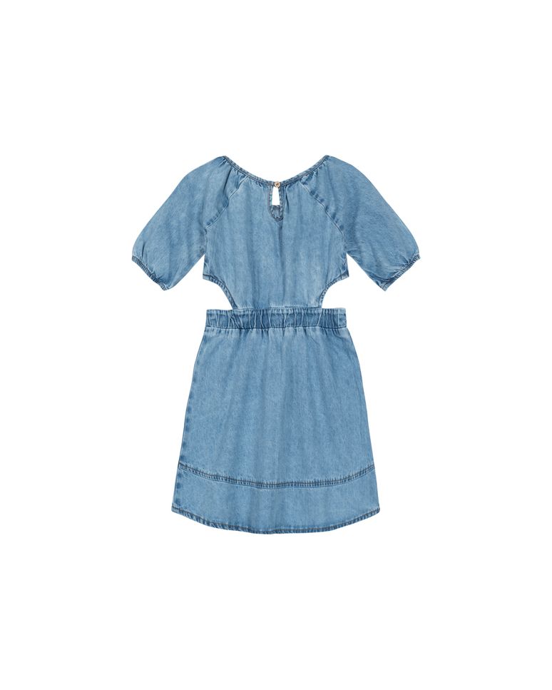 Vestido Menina Com Recorte E Bordado Em Jeans Leve Carinhoso