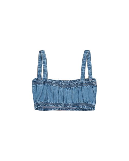 Top Cropped Menina Com Bordado Em Jeans Leve Carinhoso