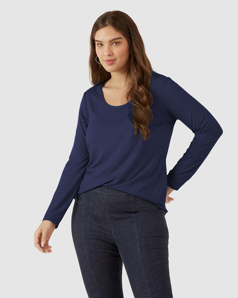 Blusa Básica Feminina Plus Size Decote Redondo Em Viscose Stretch