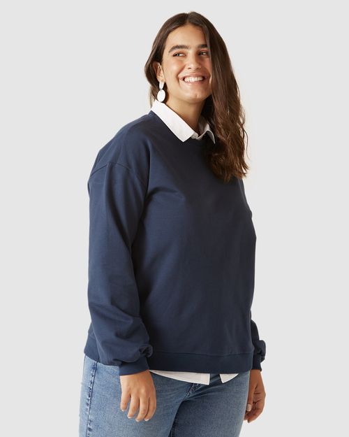 Blusão Básico Feminino Plus Size Decote Redondo Em Moletom Stretch Flanelado