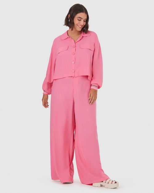 Calça Feminina Plus Size Pantalona Cós Retilínea Em Viscose