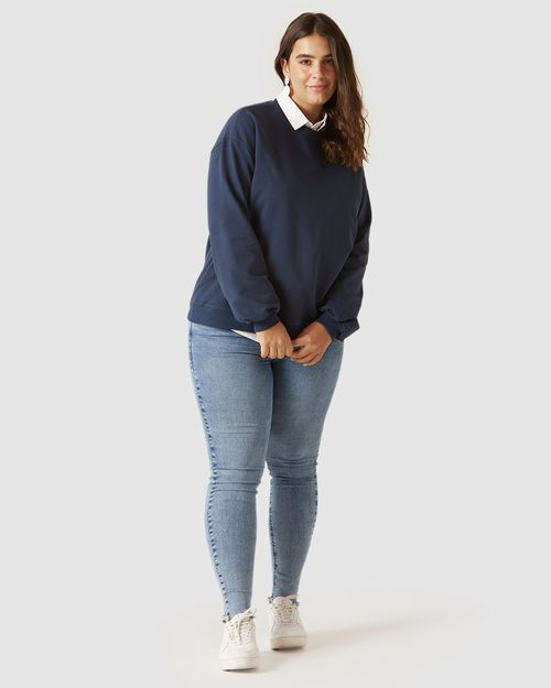 Blusão Básico Feminino Plus Size Decote Redondo Em Moletom Stretch Flanelado