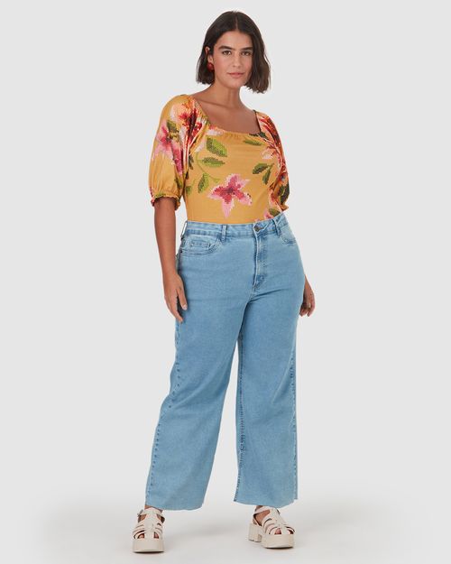 Blusa Feminina Plus Size Decote Ombro A Ombro Floral Em Algodão