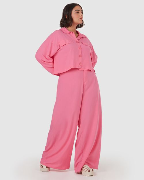Calça Feminina Plus Size Pantalona Cós Retilínea Em Viscose