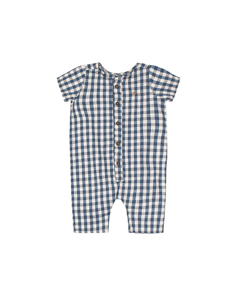 Macacão Unissex Xadrez Em Jeans Leve Carinhoso