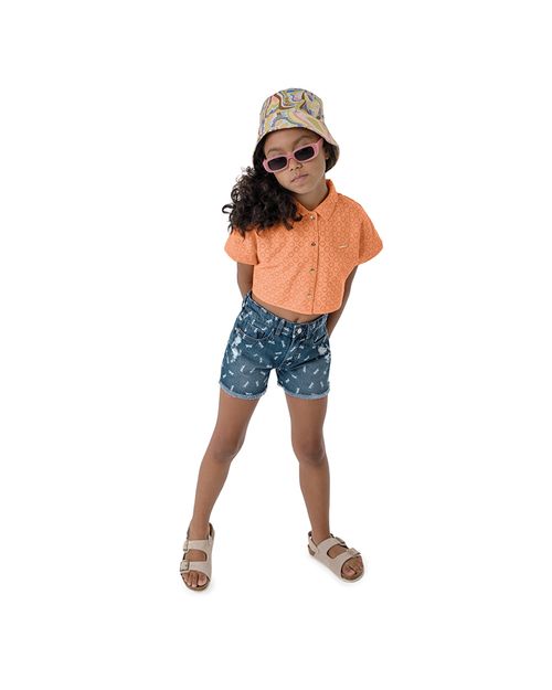 Camisa Cropped Menina Em Laise De Algodão Carinhoso