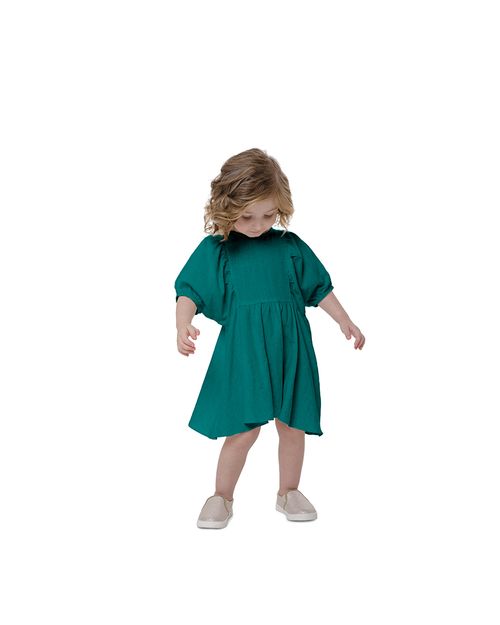 Vestido Menina Manga 2/3 Com Volume Em Viscolinho Carinhoso