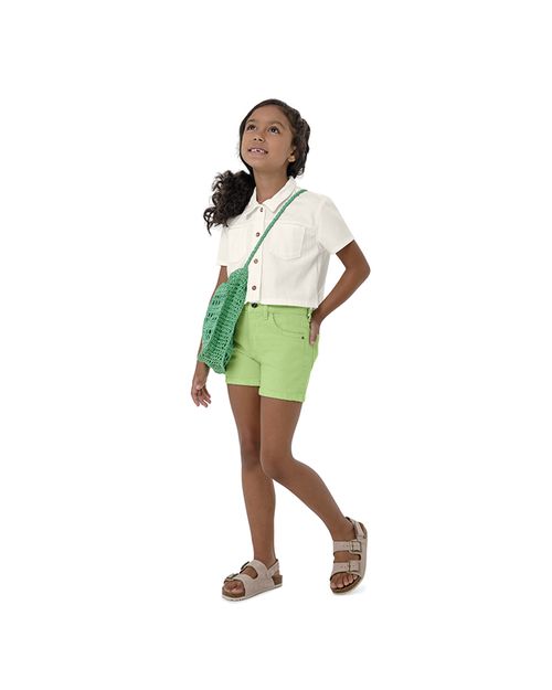 Shorts Menina Cintura Média Em Sarja Com Elastano Carinhoso