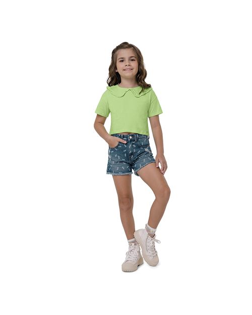 Shorts Menina Estampado Com Puídos Em Jeans Carinhoso