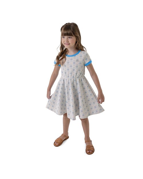 Vestido Menina Decote Redondo Em Malha Jacquard Flor Carinhoso
