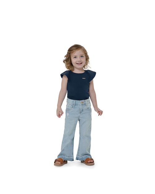 Calça Menina Flare Cintura Média Em Jeans Stretch Carinhoso
