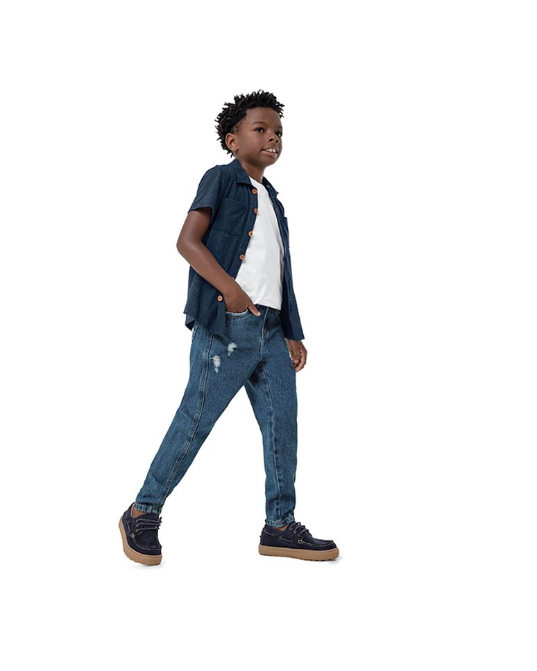 Calça Menino Com Puídos Em Jeans Stretch Carinhoso