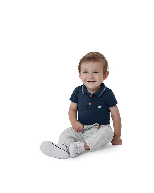 Body Menino Gola Polo Manga Curta Em Algodão Carinhoso