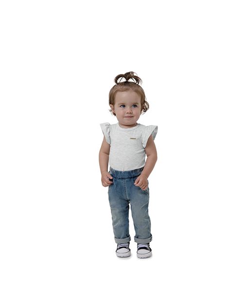 Calça Menina Cintura Elástica Em Jeans Stretch Carinhoso