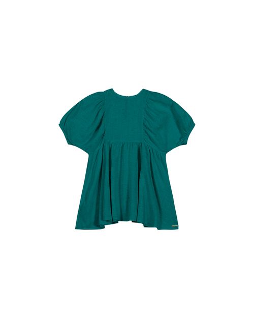 Vestido Menina Manga 2/3 Com Volume Em Viscolinho Carinhoso