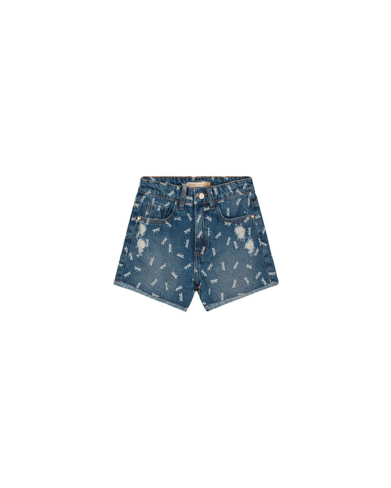 Shorts Menina Estampado Com Puídos Em Jeans Carinhoso