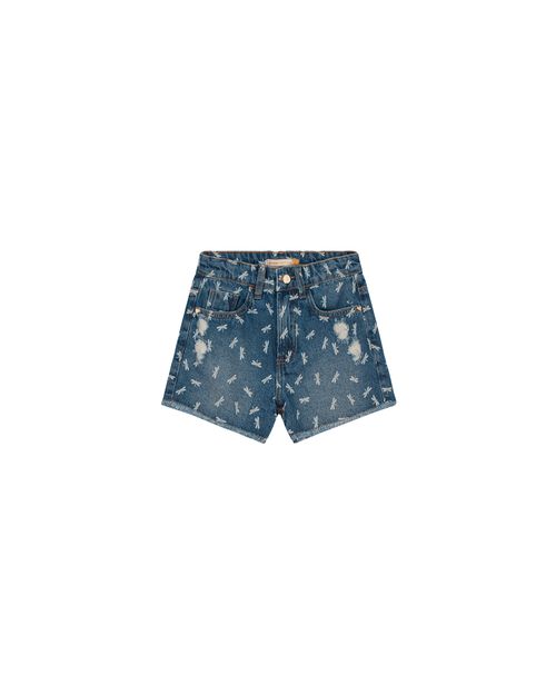 Shorts Menina Estampado Com Puídos Em Jeans Carinhoso