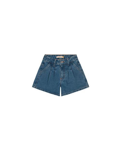 Shorts Menina Pregas Frontais Em Jeans Stretch Carinhoso