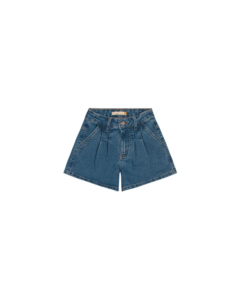Shorts Menina Pregas Frontais Em Jeans Stretch Carinhoso