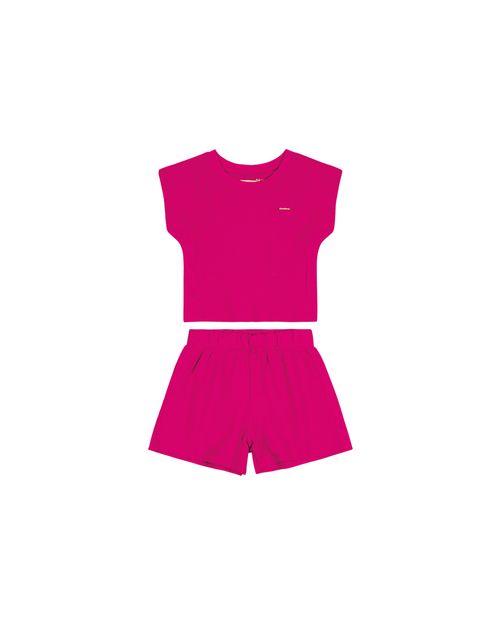Conjunto Menina Blusa Recorte Lateral Em Malha Texturizada Carinhoso