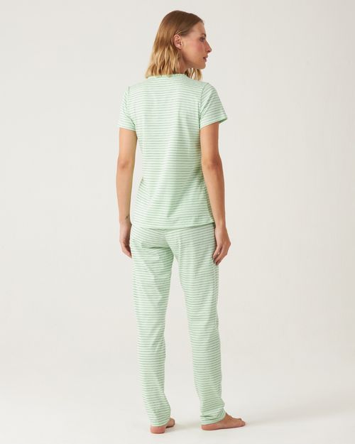 Pijama Feminino Listrada Em Malha Repelente de Insetos