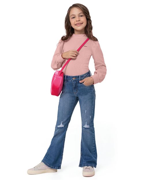 Blusa Menina Manga Longa Bufante Em Algodão Carinhoso