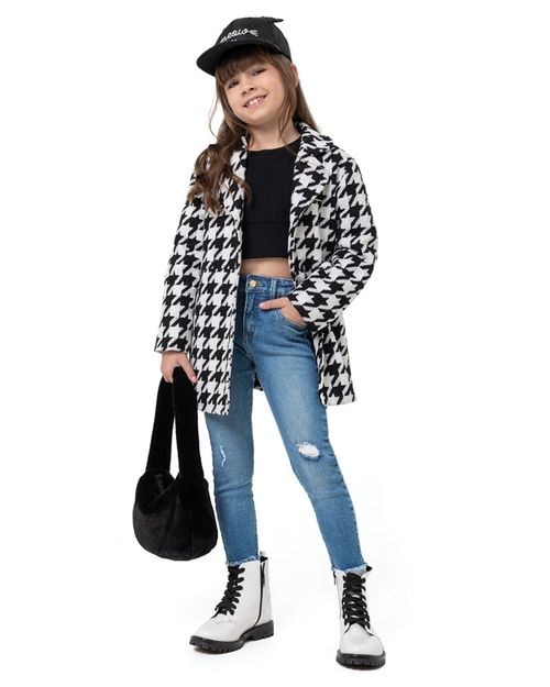 Calça Menina Skinny Barra Desfiada Em Jeans Elastano Carinhoso