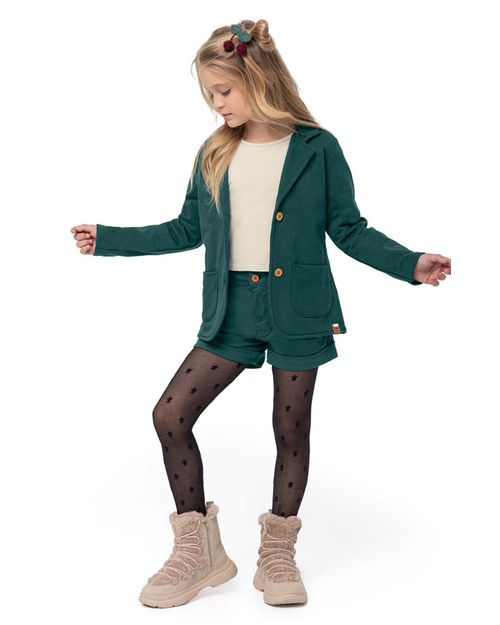 Conjunto Menina Blusa Manga Longa E Shorts Em Sarja Carinhoso