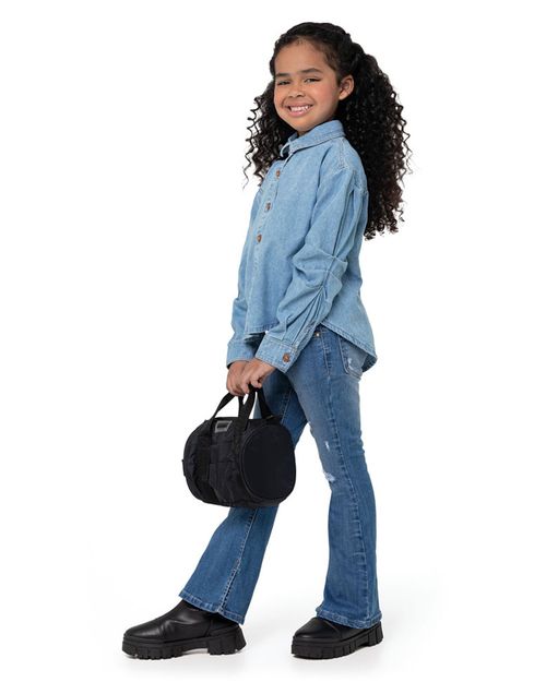Camisa Menina Oversized Em Jeans Leve Carinhoso