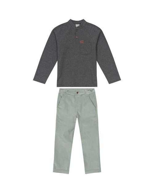 Conjunto Menino Peitilho Frontal Em Malha Texturizada Carinhoso