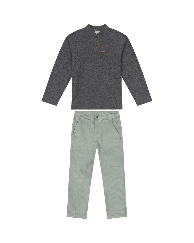 Conjunto Menino Peitilho Frontal Em Malha Texturizada Carinhoso