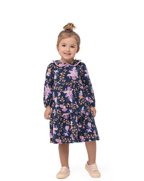Vestido Menina Gola Peter Pan Fadas Em Algodão Carinhoso
