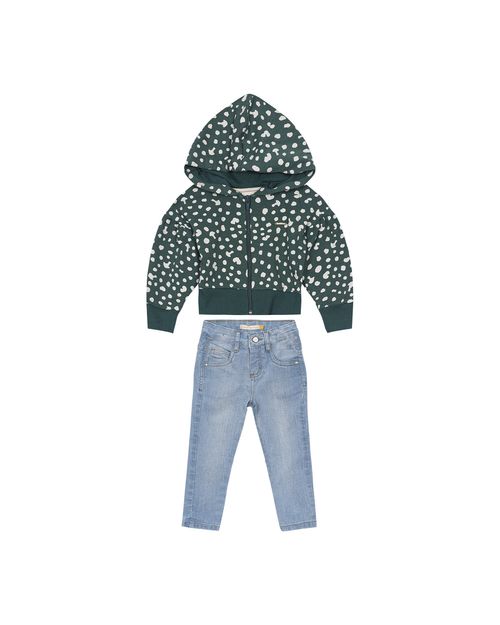 Conjunto Menina Poa Em Moletom E Jeans Carinhoso