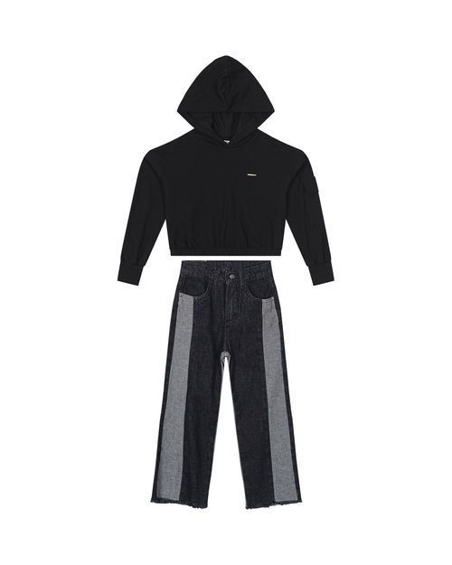 Conjunto Menina Wide Leg Com Recorte Em Jeans Carinhoso