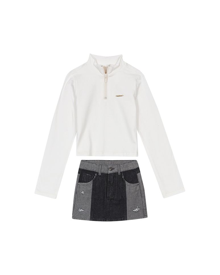 Conjunto Menina Saia Em Jeans Com Elastano Carinhoso