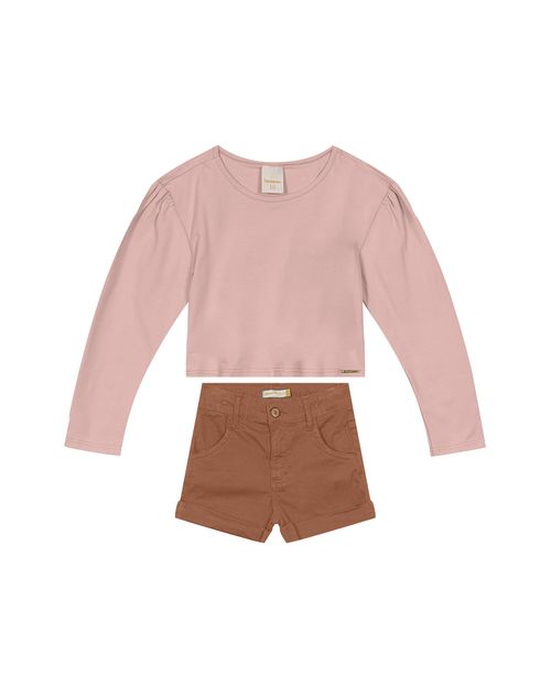 Conjunto Menina Blusa Manga Longa E Shorts Em Sarja Carinhoso
