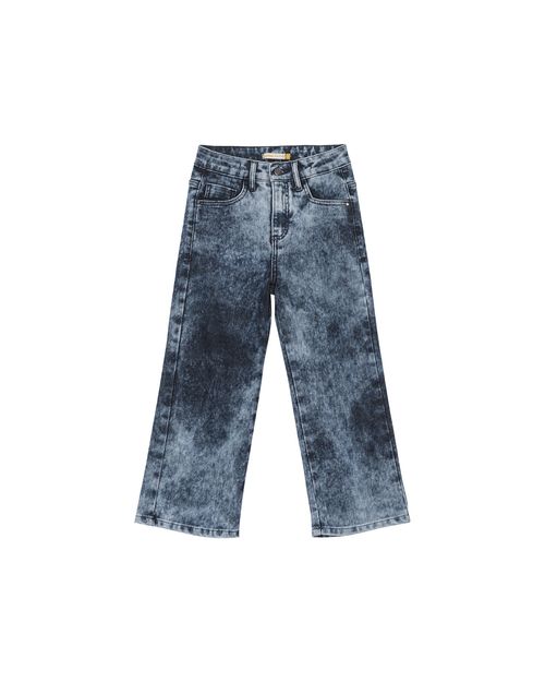 Calça Menina Wide Leg Marmorizada Em Jeans Com Elastano Carinhoso