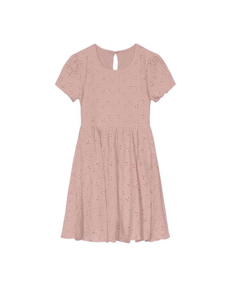 Vestido Menina Decote Redondo Em Laise Carinhoso