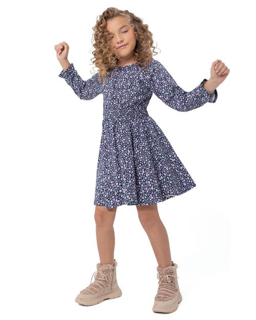 Vestido Menina Floral Cintura Com Elastico Em Algodão Carinhoso
