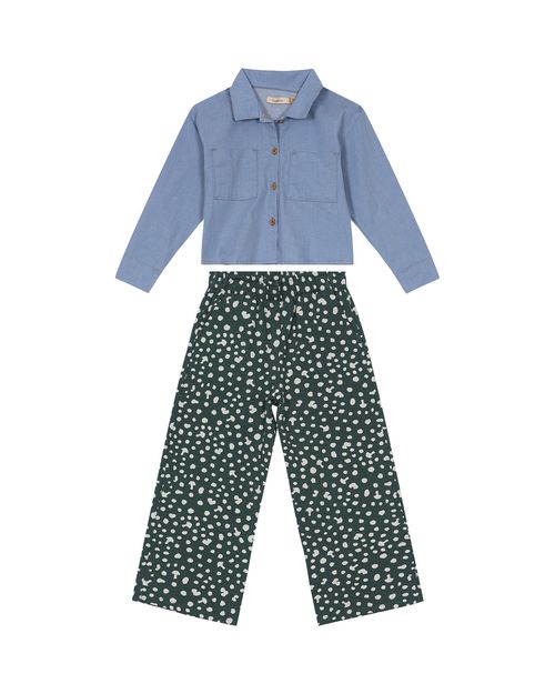 Conjunto Menina Camisa Com Bolso Frontal em Jeans Carinhoso