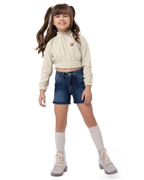 Blusa Menina Cropped Com Elastico Malha Texturizada Carinhoso