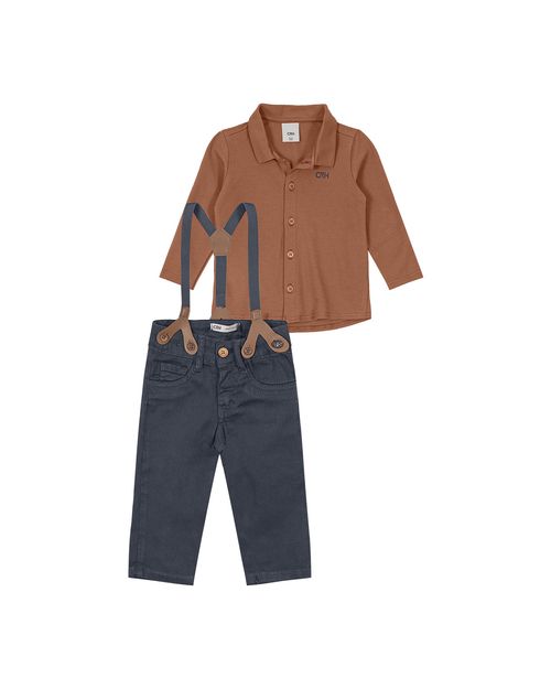 Conjunto Menino Calça Com Suspensório Em Sarja Carinhoso