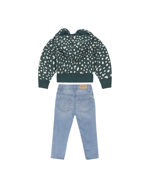 Conjunto Menina Poa Em Moletom E Jeans Carinhoso