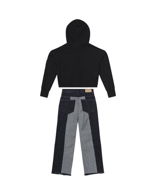 Conjunto Menina Wide Leg Com Recorte Em Jeans Carinhoso