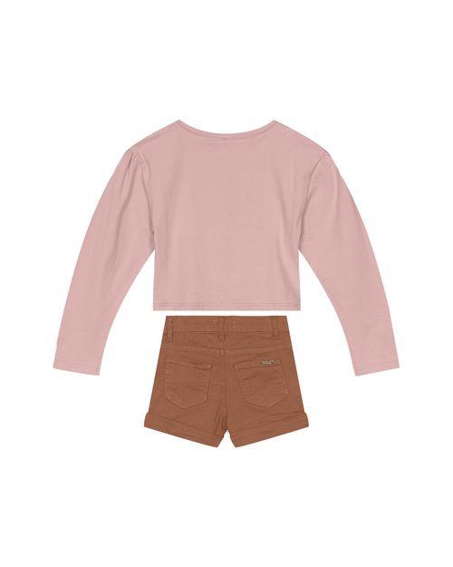 Conjunto Menina Blusa Manga Longa E Shorts Em Sarja Carinhoso