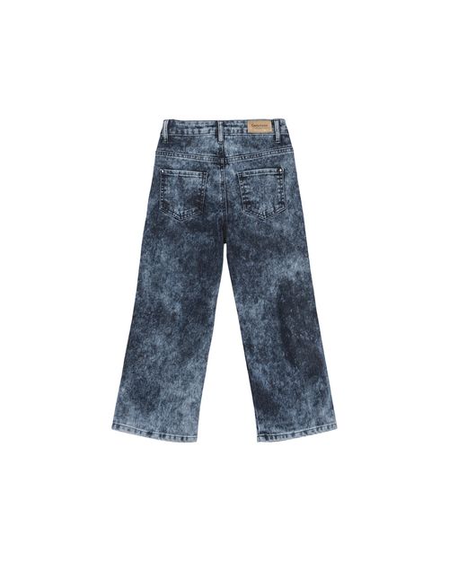 Calça Menina Wide Leg Marmorizada Em Jeans Com Elastano Carinhoso