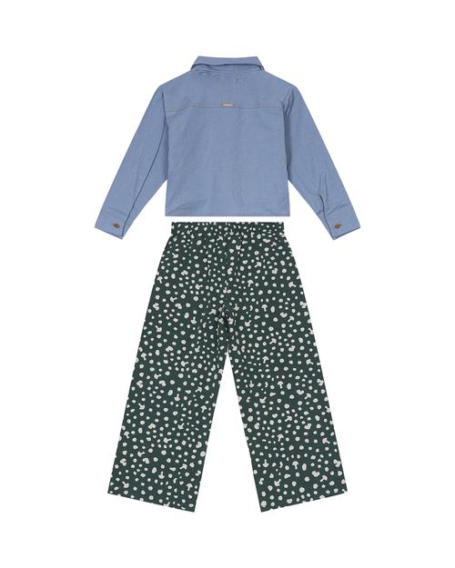Conjunto Menina Camisa Com Bolso Frontal em Jeans Carinhoso